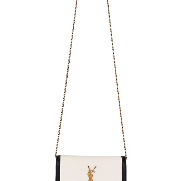 Saint Laurent YSL Uptown Blanc Natural & Noir Leather Wallet on a Chain NEW - Picture 3 of 10